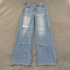 Old Navy Sky-Hi Wide Leg Jeans Womens 6 Light Wash Distressed Extra High Rise